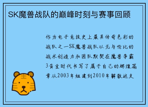 SK魔兽战队的巅峰时刻与赛事回顾
